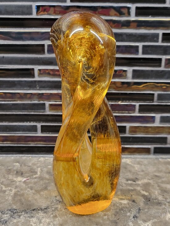 Vintage Murano Style Amber Glass Studio Art Twisted Sculpture 6" Hand Blown MCM - Picture 11 of 11